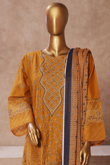 Bin Saeed Stitched 3 Piece Luxury Emb Cotton Vol-05 Collection'2024-LF-1195-Mustard