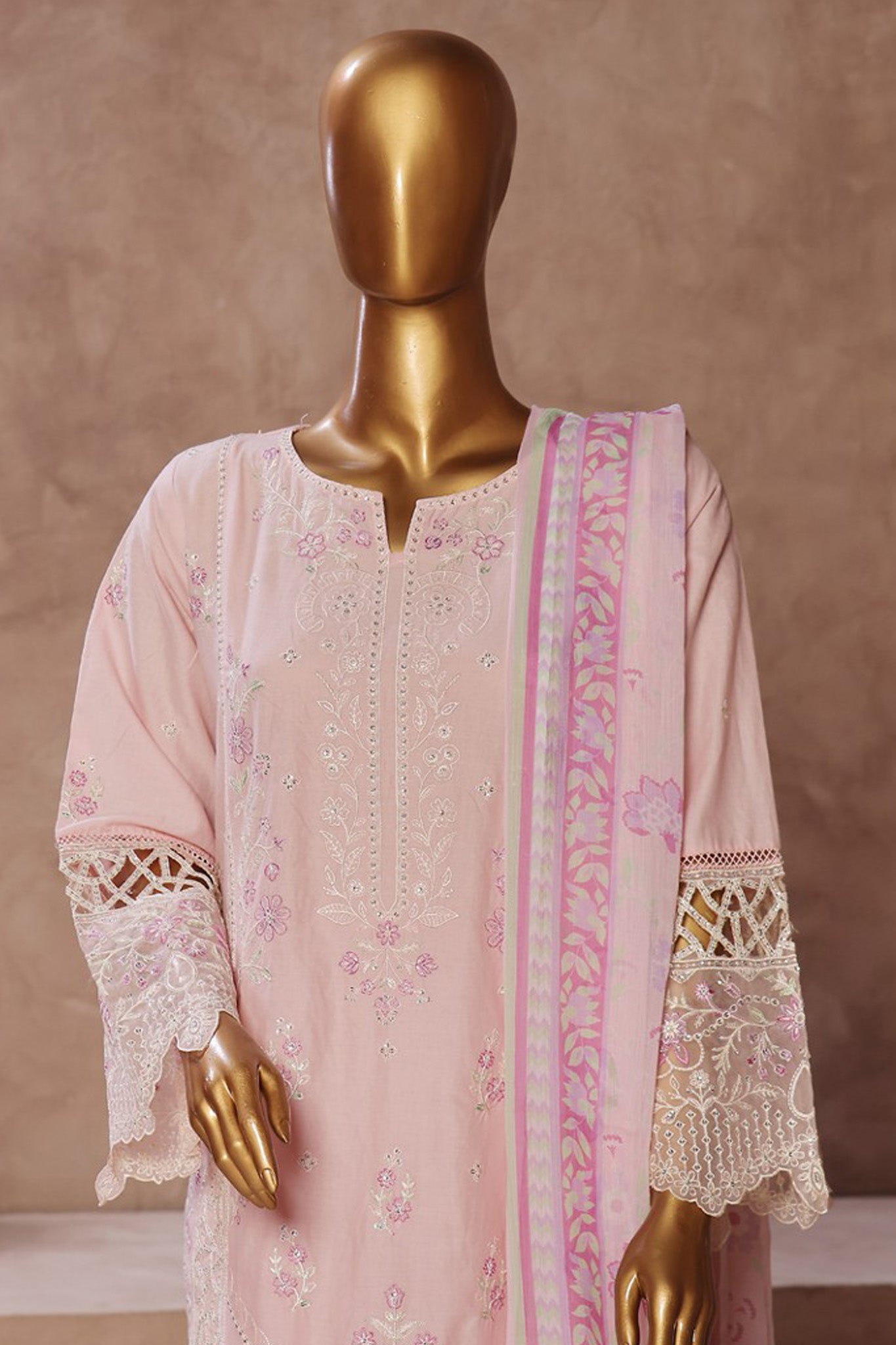 Bin Saeed Stitched 3 Piece Luxury Emb Cotton Vol-05 Collection'2024-LF-1197-Pink