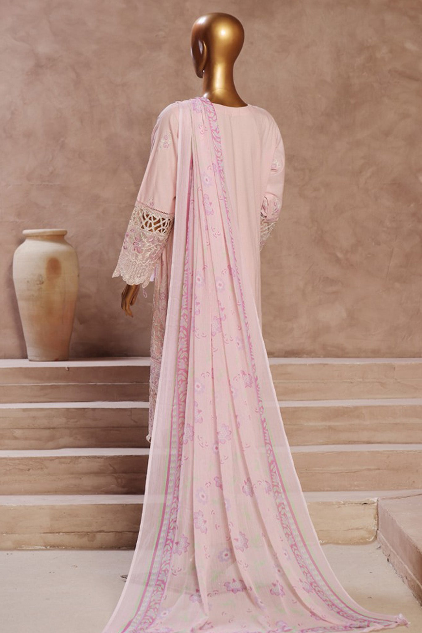 Bin Saeed Stitched 3 Piece Luxury Emb Cotton Vol-05 Collection'2024-LF-1197-Pink