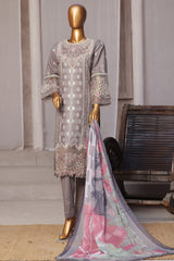 Bin Saeed Stitched 3 Piece Luxury Emb Cotton Vol-05 Collection'2024-LF-1198-Grey