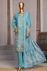 Bin Saeed Stitched 3 Piece Luxury Emb Cotton Vol-05 Collection'2024-LF-1200-Ferozi