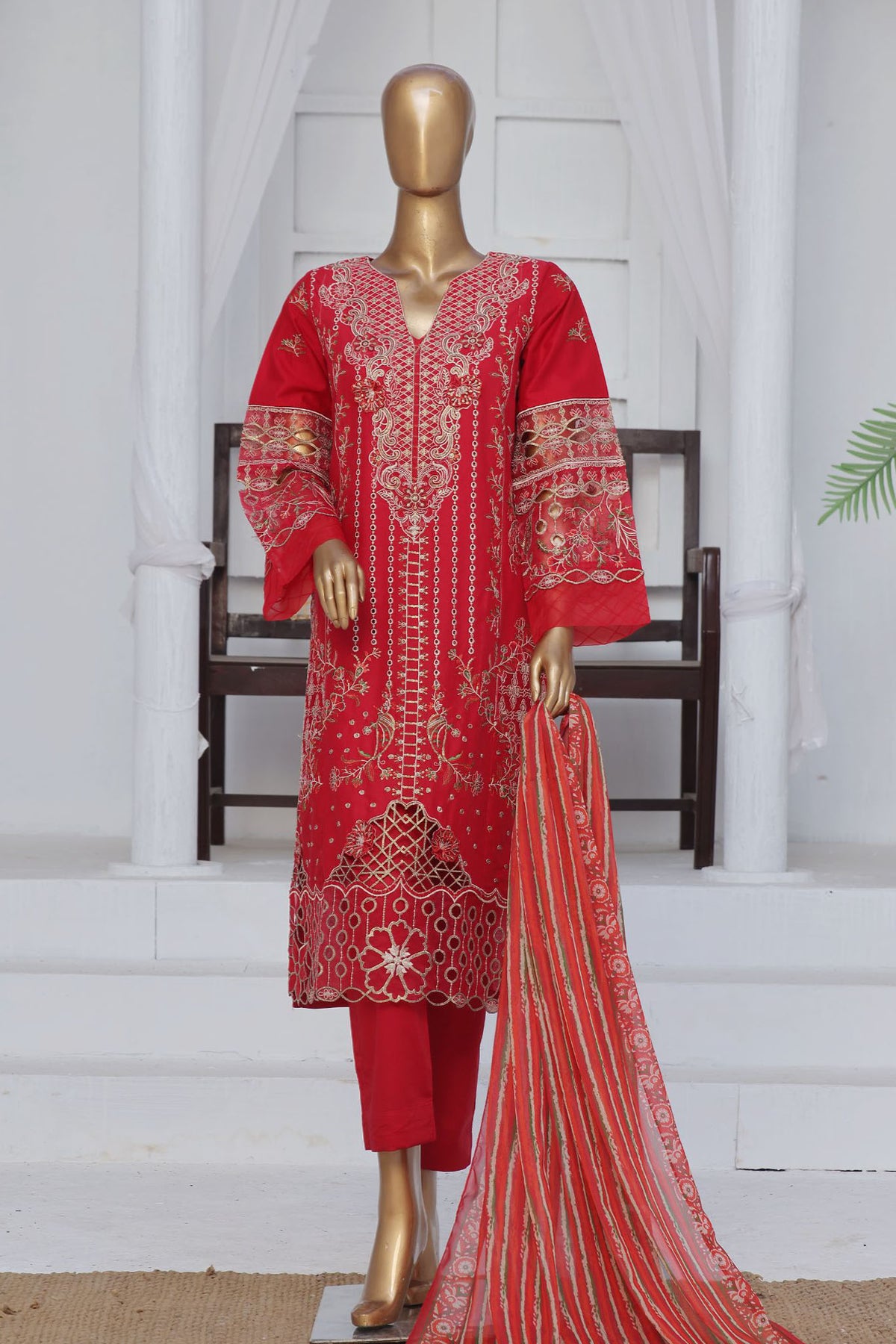 Bin Saeed Stitched 3 Piece Exclusive Luxury Cotton Vol-06 Collection'2024-LF-1267-Red