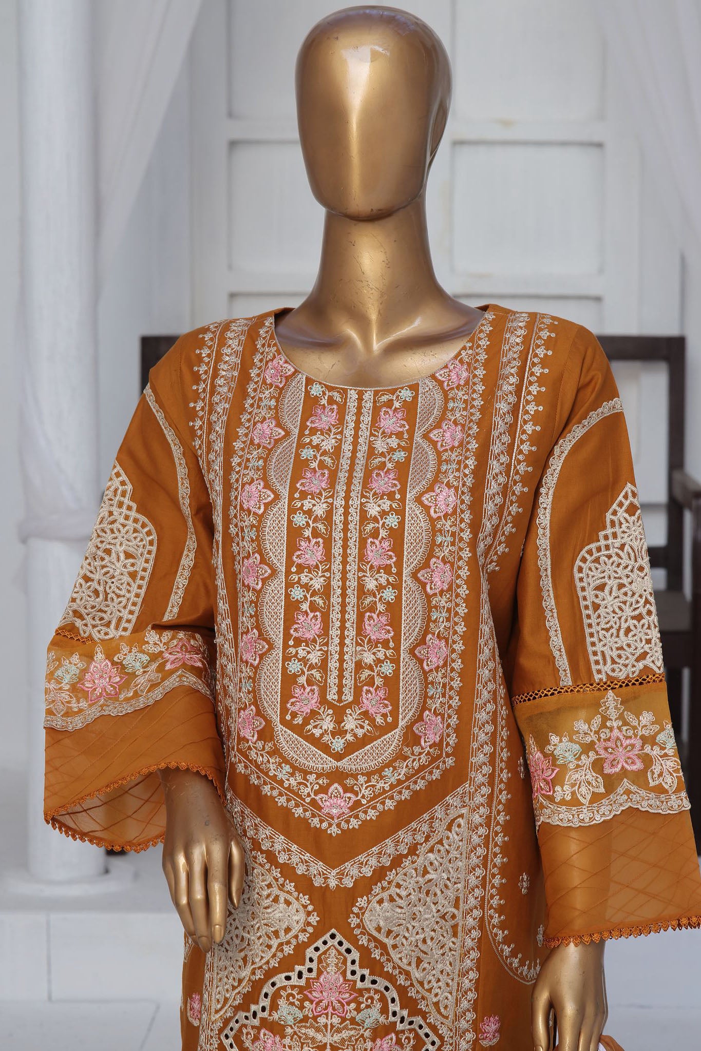 Bin Saeed Stitched 3 Piece Exclusive Luxury Cotton Vol-06 Collection'2024-LF-1268-Brown