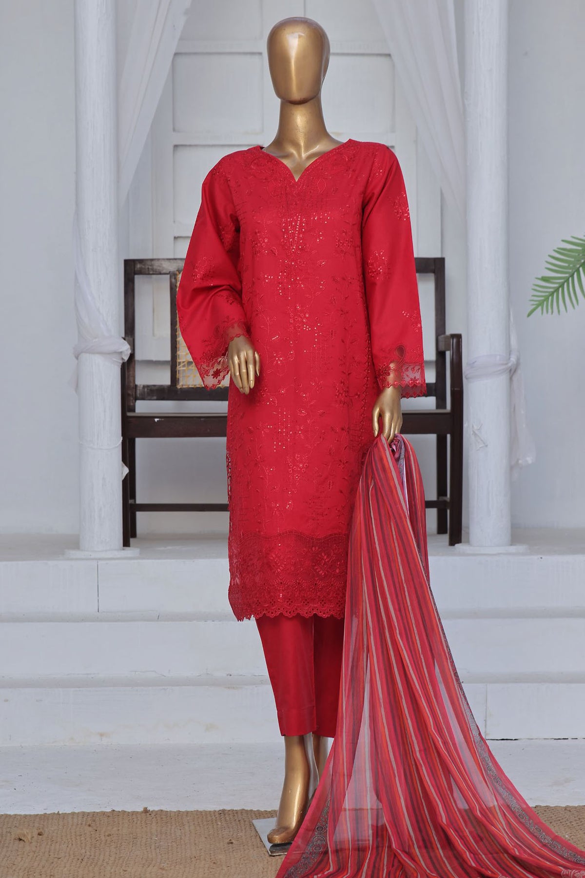 Bin Saeed Stitched 3 Piece Exclusive Luxury Cotton Vol-06 Collection'2024-LF-1269-Red