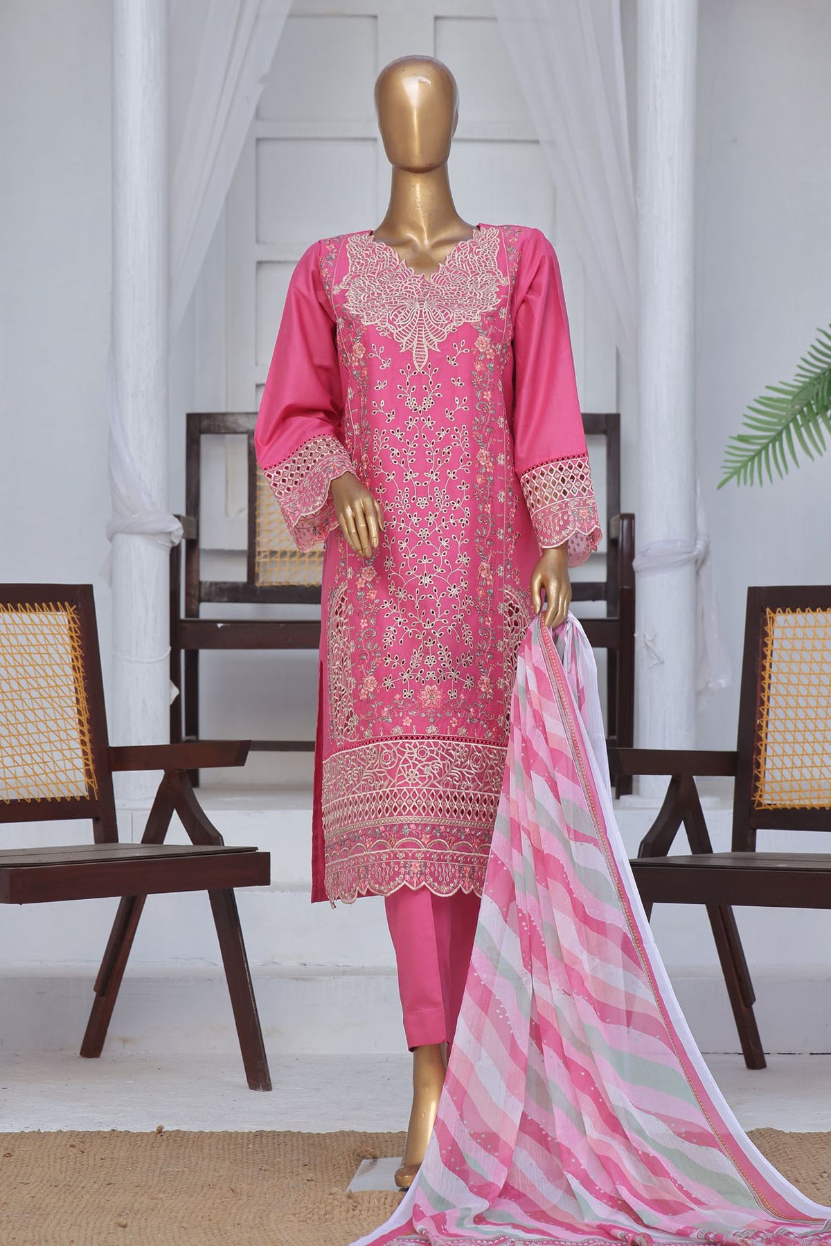 Bin Saeed Stitched 3 Piece Exclusive Luxury Cotton Vol-06 Collection'2024-LF-1270-Magenta