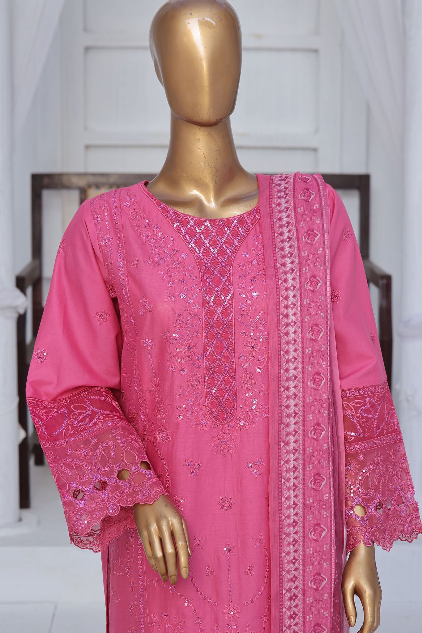 Bin Saeed Stitched 3 Piece Exclusive Luxury Cotton Vol-06 Collection'2024-LF-1271-Magenta