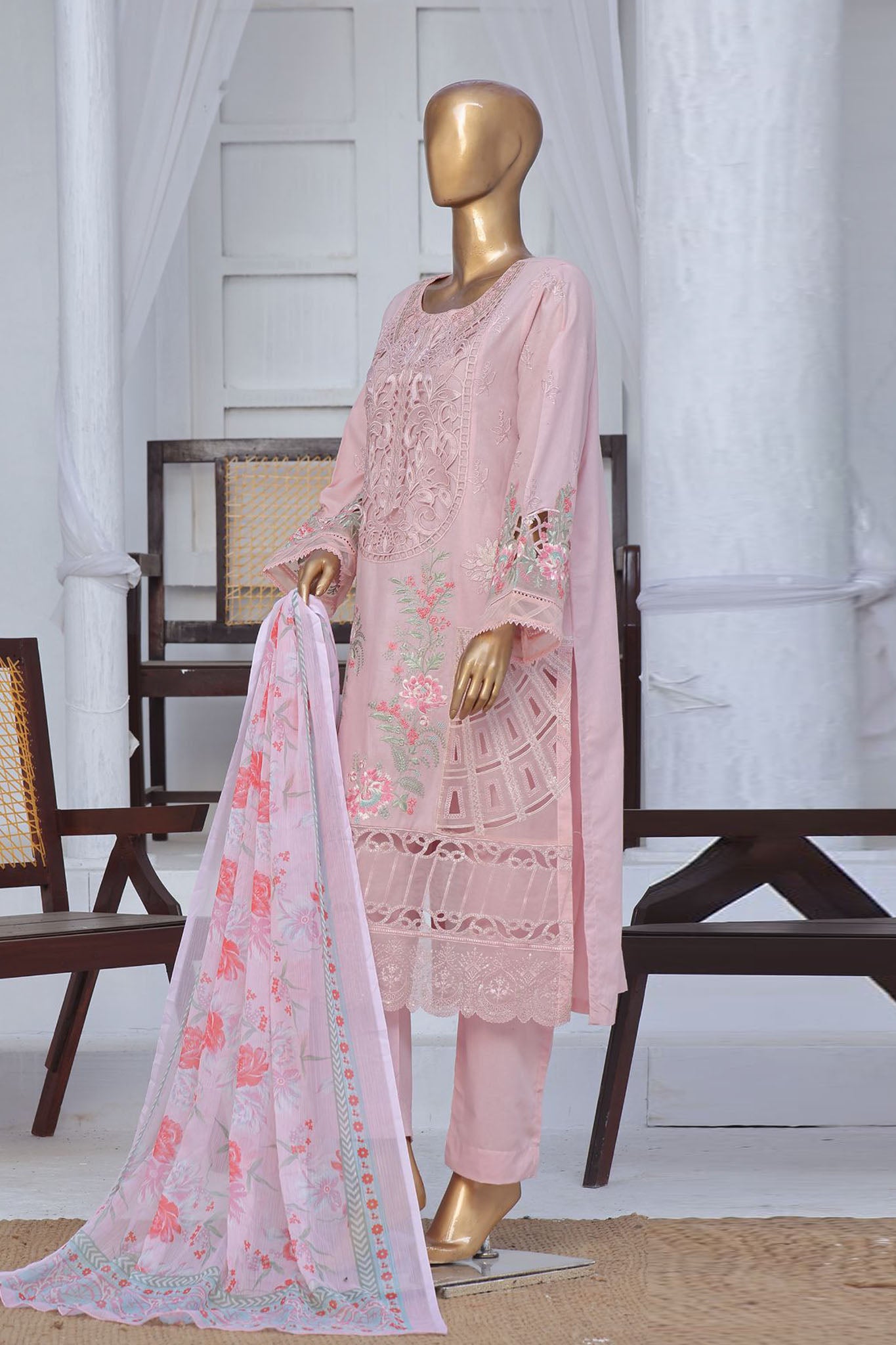 Bin Saeed Stitched 3 Piece Exclusive Luxury Cotton Vol-06 Collection'2024-LF-1272-Pink