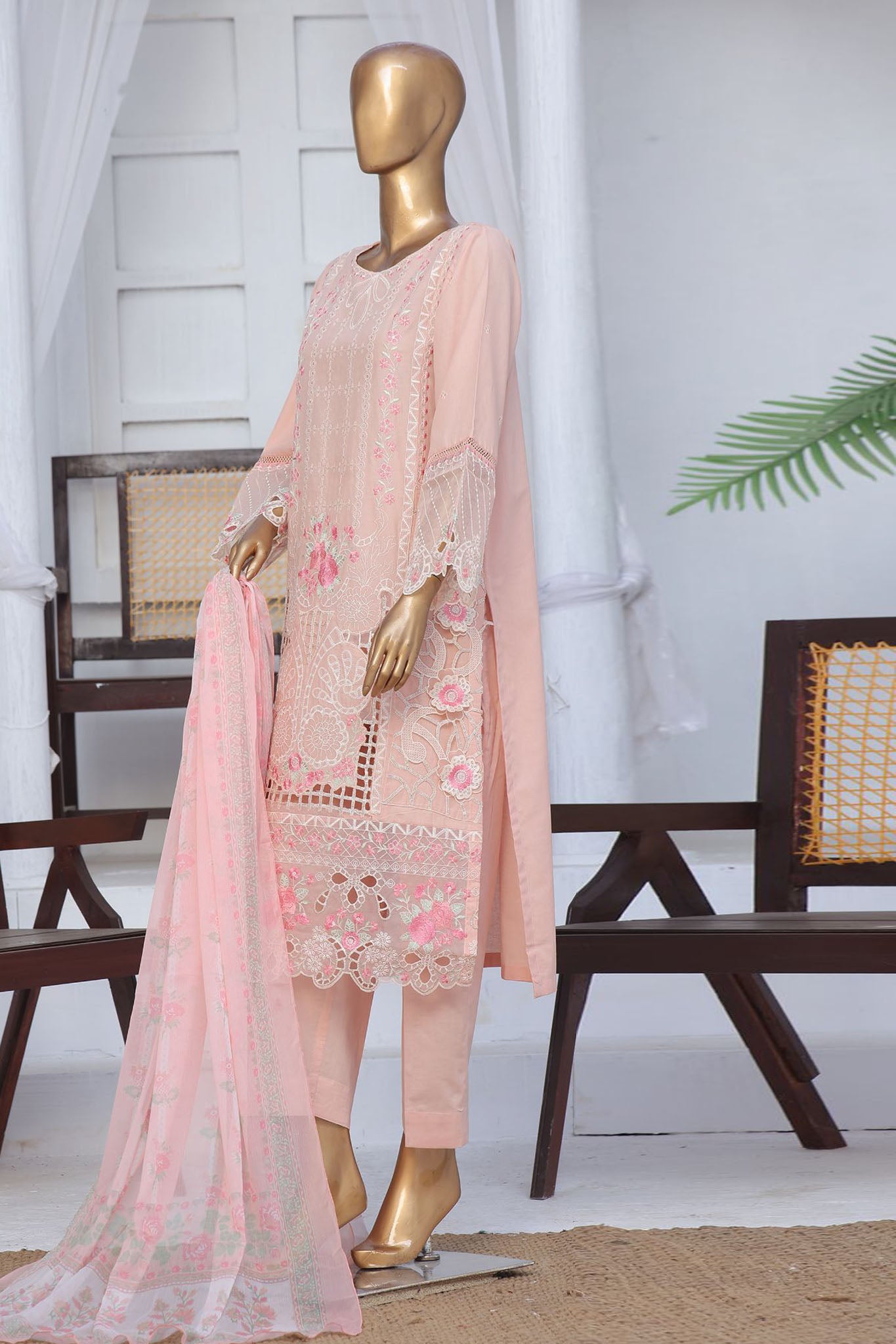 Bin Saeed Stitched 3 Piece Exclusive Luxury Cotton Vol-06 Collection'2024-LF-1274-Peach