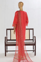 Bin Saeed Stitched 3 Piece Luxury Plain Cotton Vol-02 Collection-LF-1603-Red