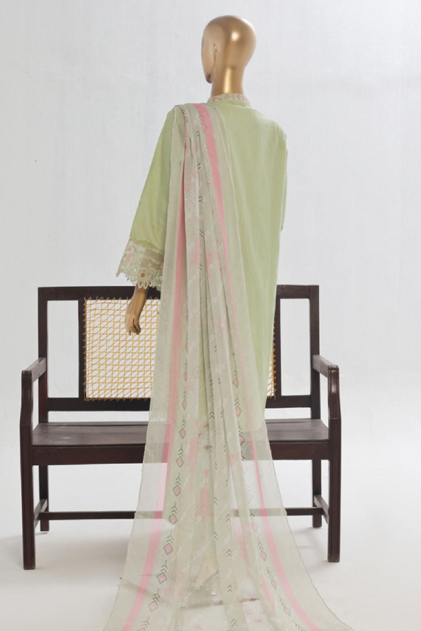 Bin Saeed Stitched 3 Piece Luxury Plain Cotton Vol-02 Collection-LF-1616-Pista