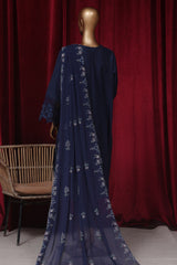 Bin Saeed Stitched 3 Piece Emb Luxury Plain Cotton Vol-02 Collection-LF-1656-Navy Blue