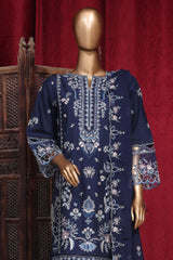 Bin Saeed Stitched 3 Piece Emb Luxury Plain Cotton Vol-02 Collection-LF-1657-Blue