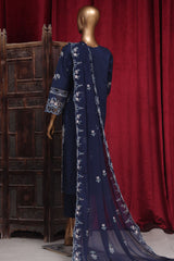 Bin Saeed Stitched 3 Piece Emb Luxury Plain Cotton Vol-02 Collection-LF-1657-Blue