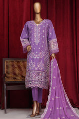 Bin Saeed Stitched 3 Piece Emb Luxury Plain Cotton Vol-02 Collection-LF-1658-Purple