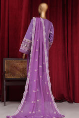 Bin Saeed Stitched 3 Piece Emb Luxury Plain Cotton Vol-02 Collection-LF-1658-Purple