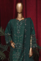 Bin Saeed Stitched 3 Piece Emb Luxury Plain Cotton Vol-02 Collection-LF-1659-Dark Green