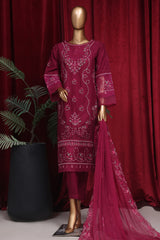 Bin Saeed Stitched 3 Piece Emb Luxury Plain Cotton Vol-02 Collection-LF-1661-Magenta