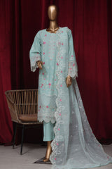 Bin Saeed Stitched 3 Piece Emb Luxury Plain Cotton Vol-02 Collection-LF-1662-Ferozi