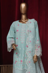 Bin Saeed Stitched 3 Piece Emb Luxury Plain Cotton Vol-02 Collection-LF-1662-Ferozi