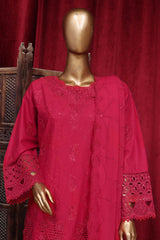 Bin Saeed Stitched 3 Piece Emb Luxury Plain Cotton Vol-02 Collection-LF-1666-Magenta