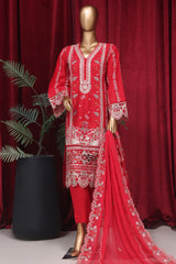 Bin Saeed Stitched 3 Piece Emb Luxury Plain Cotton Vol-02 Collection-LF-1667-Red