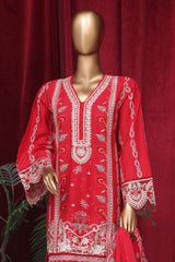 Bin Saeed Stitched 3 Piece Emb Luxury Plain Cotton Vol-02 Collection-LF-1667-Red