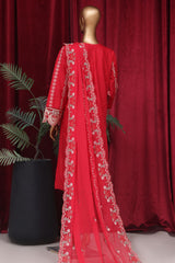 Bin Saeed Stitched 3 Piece Emb Luxury Plain Cotton Vol-02 Collection-LF-1667-Red