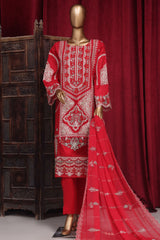 Bin Saeed Stitched 3 Piece Emb Luxury Plain Cotton Vol-02 Collection-LF-1668-Red