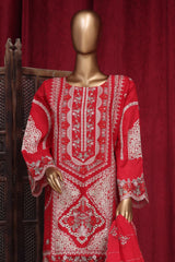 Bin Saeed Stitched 3 Piece Emb Luxury Plain Cotton Vol-02 Collection-LF-1668-Red