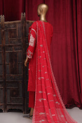 Bin Saeed Stitched 3 Piece Emb Luxury Plain Cotton Vol-02 Collection-LF-1668-Red