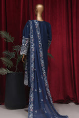 Bin Saeed Stitched 3 Piece Emb Luxury Plain Cotton Vol-02 Collection-LF-1669-Blue