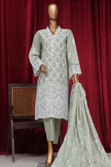 Bin Saeed Stitched 3 Piece Emb Luxury Plain Cotton Vol-02 Collection-LF-1672-Pista