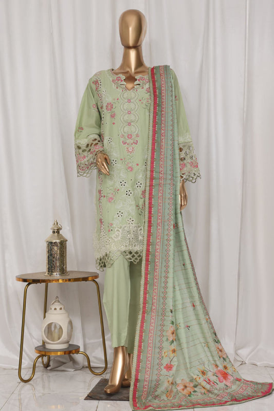 Bin Saeed Stitched 3 Piece Luxury Plain Cotton Vol-03 Collection-LF-1717-Pista