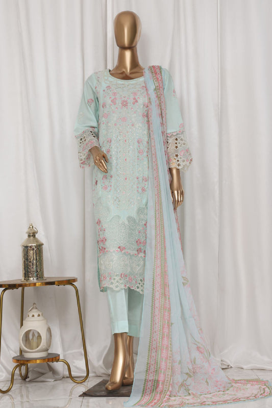 Bin Saeed Stitched 3 Piece Luxury Plain Cotton Vol-03 Collection-LF-1719-Ferozi