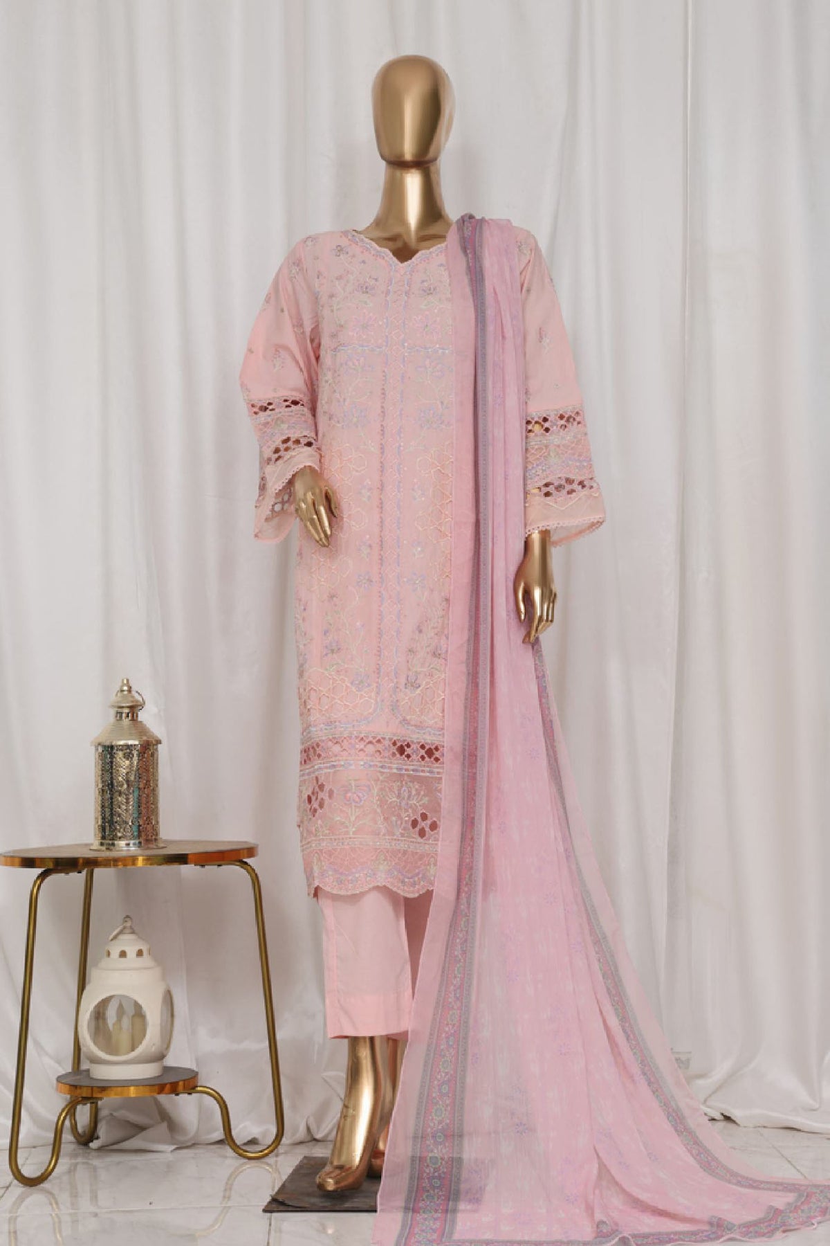 Bin Saeed Stitched 3 Piece Luxury Plain Cotton Vol-03 Collection-LF-1720-Pink