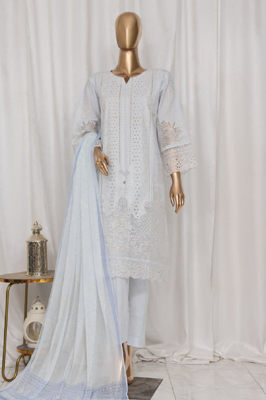 Bin Saeed Stitched 3 Piece Luxury Plain Cotton Vol-03 Collection-LF-1721-Sky