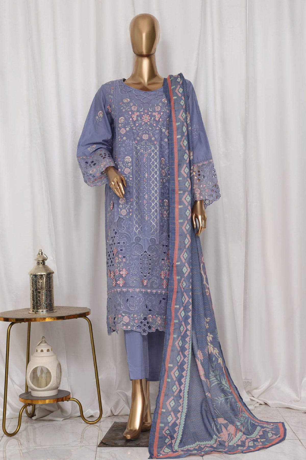 Bin Saeed Stitched 3 Piece Luxury Plain Cotton Vol-03 Collection-LF-1723-Purple