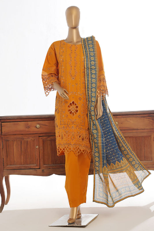 Bin Saeed Stitched 3 Piece Luxury Plain Cotton Vol-03 Collection-LF-1724-Mustard