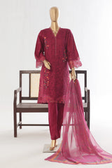 Bin Saeed Stitched 3 Piece Luxury Plain Cotton Vol-03 Collection-LF-1729-Magenta