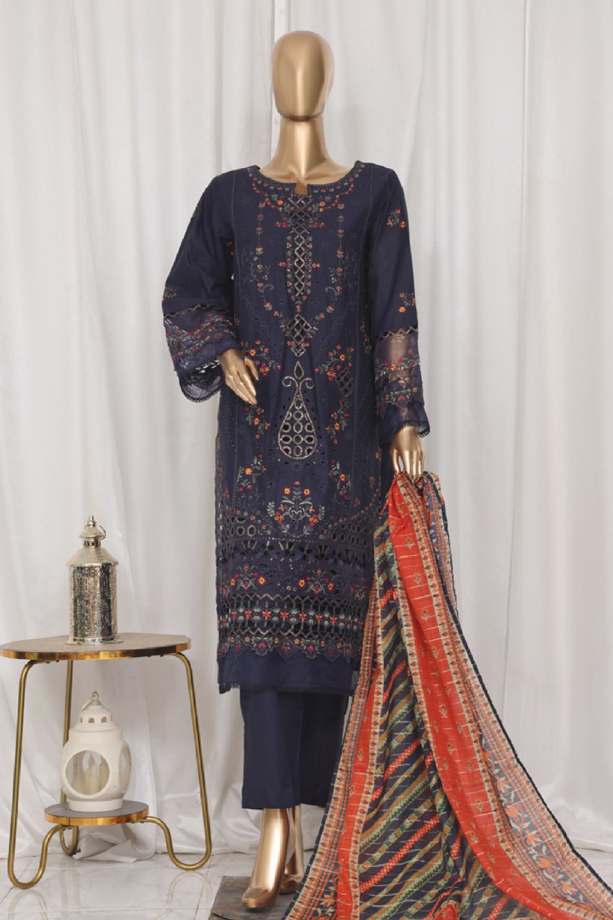 Bin Saeed Stitched 3 Piece Luxury Plain Cotton Vol-03 Collection-LF-1730-Navy Blue