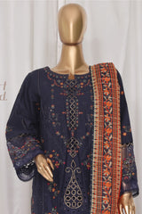 Bin Saeed Stitched 3 Piece Luxury Plain Cotton Vol-03 Collection-LF-1730-Navy Blue