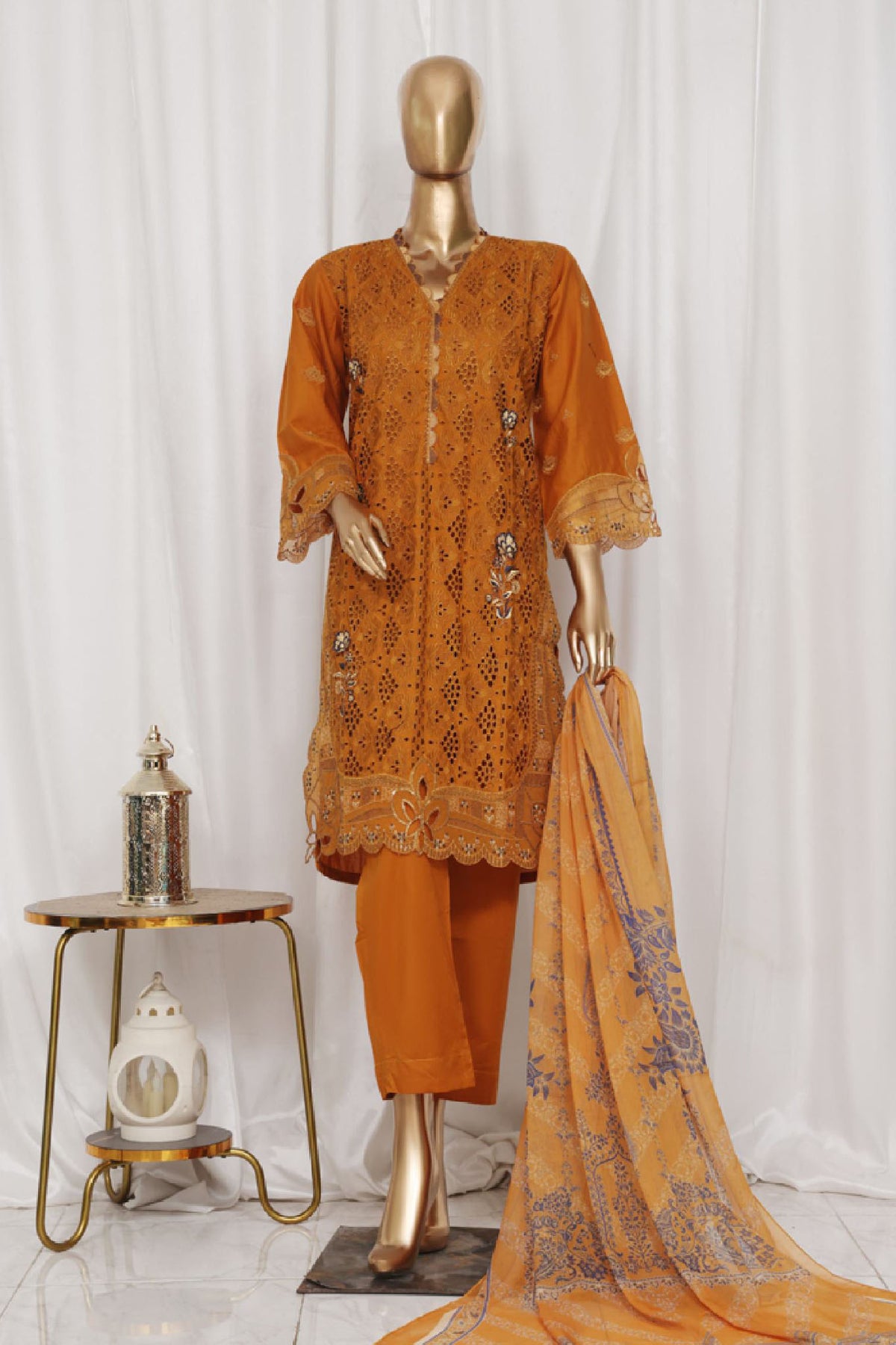 Bin Saeed Stitched 3 Piece Luxury Plain Cotton Vol-03 Collection-LF-1731-Mustard