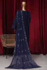 Bin Saeed Stitched 3 Piece Luxury Plain Emb Cotton Vol-03 Collection-LF-1795-Blue