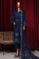 Bin Saeed Stitched 3 Piece Luxury Plain Emb Cotton Vol-03 Collection-LF-1795-Blue