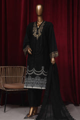 Bin Saeed Stitched 3 Piece Luxury Plain Emb Cotton Vol-03 Collection-LF-1797-Black