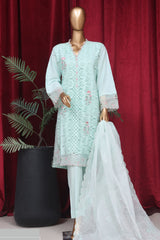 Bin Saeed Stitched 3 Piece Luxury Plain Emb Cotton Vol-03 Collection-LF-1798-Ferozi