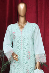 Bin Saeed Stitched 3 Piece Luxury Plain Emb Cotton Vol-03 Collection-LF-1798-Ferozi