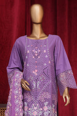 Bin Saeed Stitched 3 Piece Luxury Plain Emb Cotton Vol-03 Collection-LF-1800-Purple