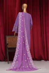 Bin Saeed Stitched 3 Piece Luxury Plain Emb Cotton Vol-03 Collection-LF-1800-Purple