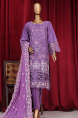 Bin Saeed Stitched 3 Piece Luxury Plain Emb Cotton Vol-03 Collection-LF-1800-Purple